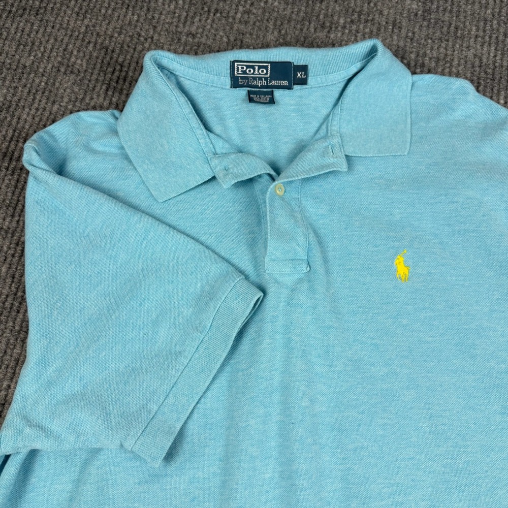 Polo Ralph Lauren Polo Shirt Mens XL Blue Heather Yellow Pony Cotton Pique Golf